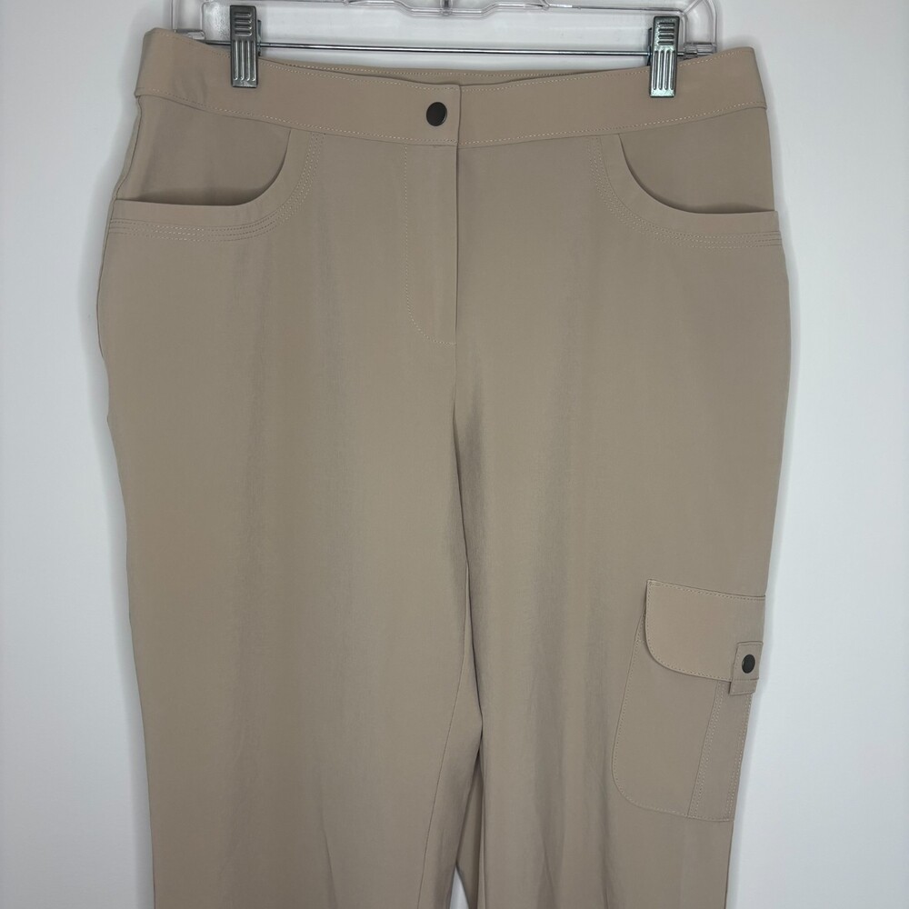 WEEKENDS by CHICO'S Stretch Straight Cargo Pants Womens M Tan Beige Pockets